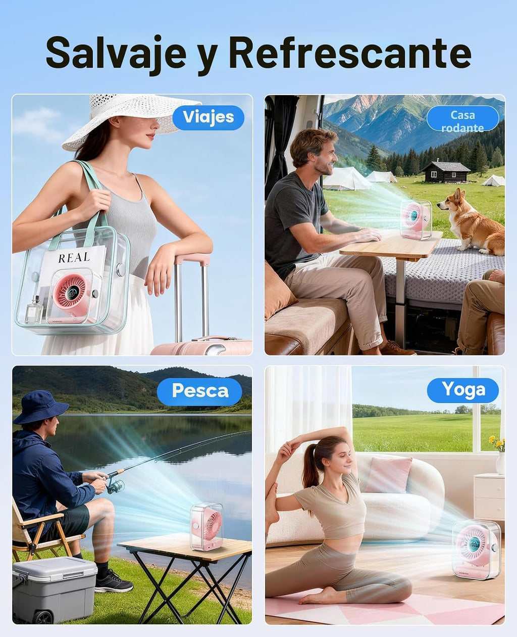 KIMMOO Ventilador de escritorio recargable por USB, ventilador de m...