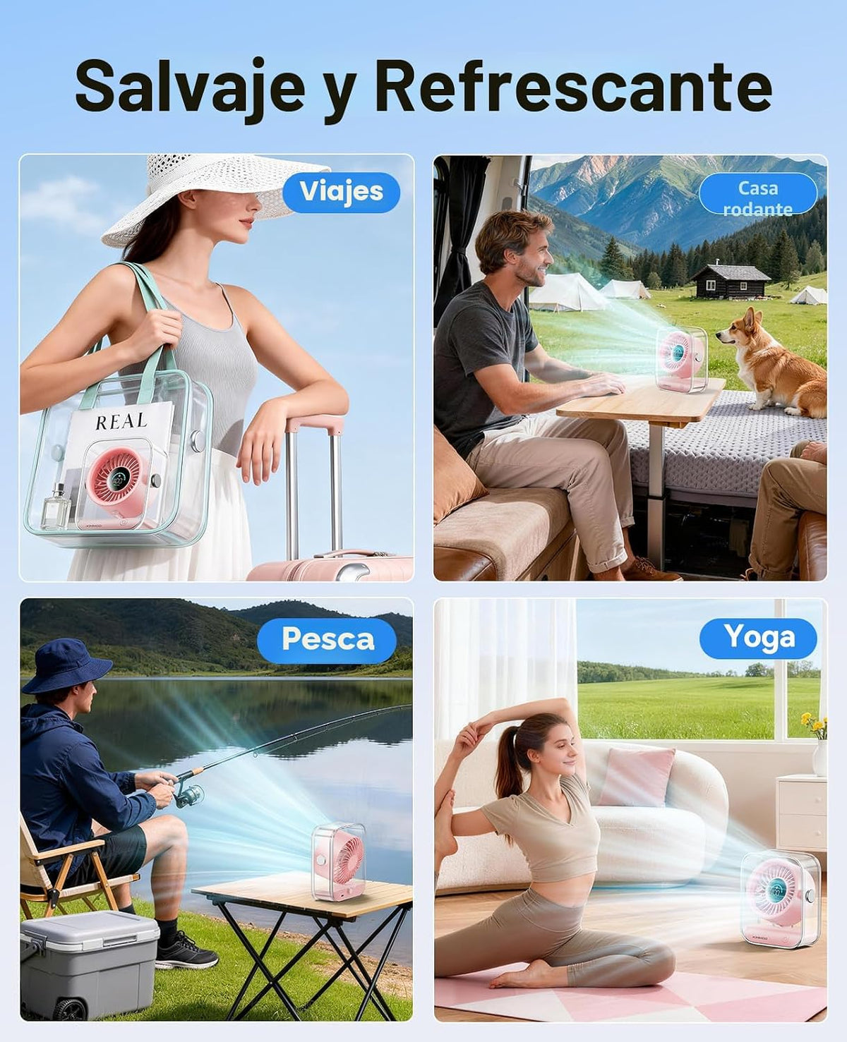 KIMMOO Ventilador de escritorio recargable por USB, ventilador de m...