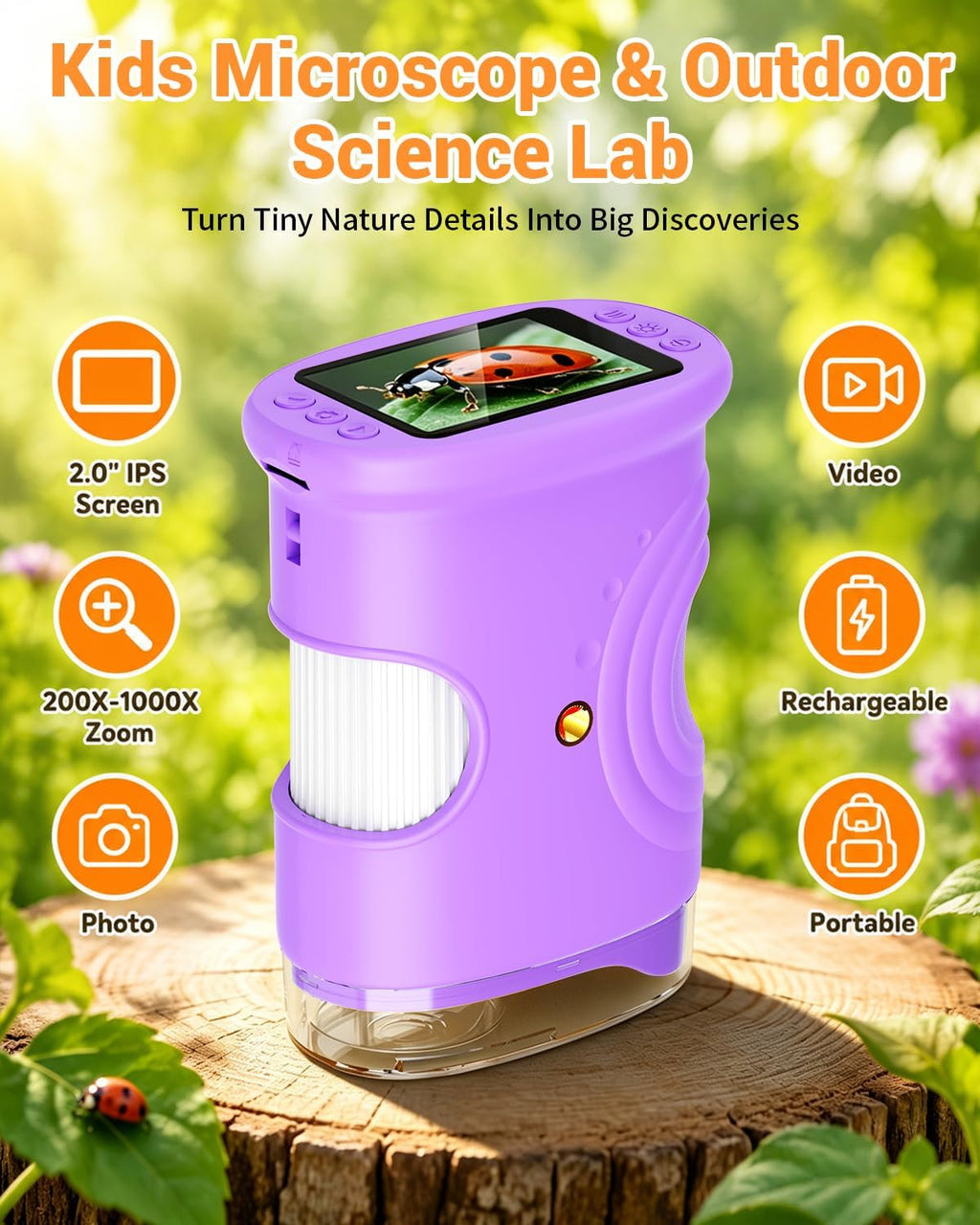 Microscopio portátil digital 1000X para niños, juguetes y regalos