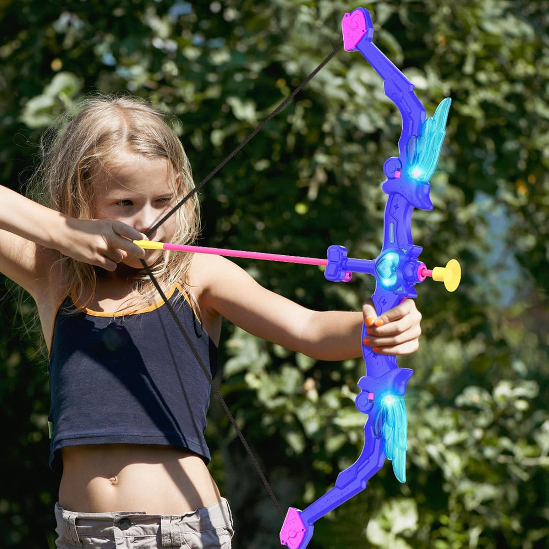 Arco y flecha para niños, juego de tiro con arco iluminado de ángel...
