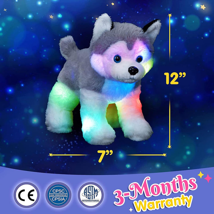 BSTAOFY Perro Husky de peluche iluminado de 12\u2019\u2019 con luce...