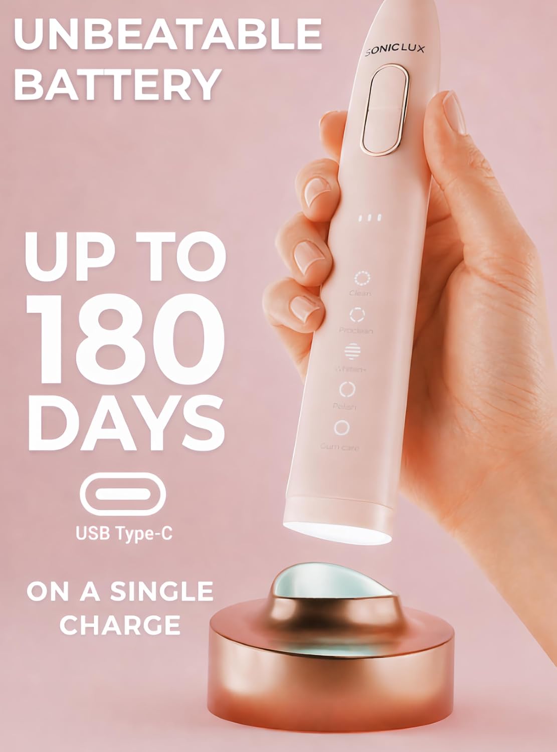 SMILE NOVA Sonic Lux™ Cepillo de dientes eléctrico rosa para adulto...