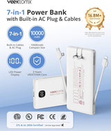 VEEKTOMX Cargador portátil con cables integrados de 10000 mAh, banc...