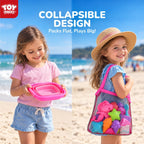 TOY Life 41 piezas de juguetes de playa para niños de 4 a 8 años, juguetes de arena plegables para niños pequeños con cubo de silicona, palas y kit de construcción de castillos de arena, juguete de