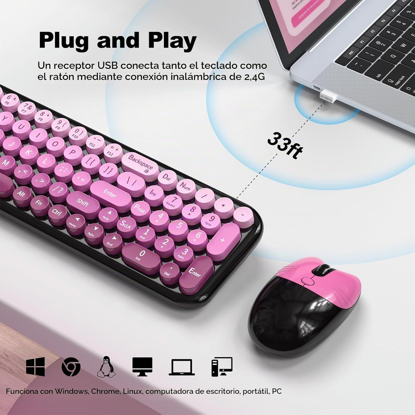 MOFII Combo de teclado y mouse inalámbricos, teclado pequeño compac...