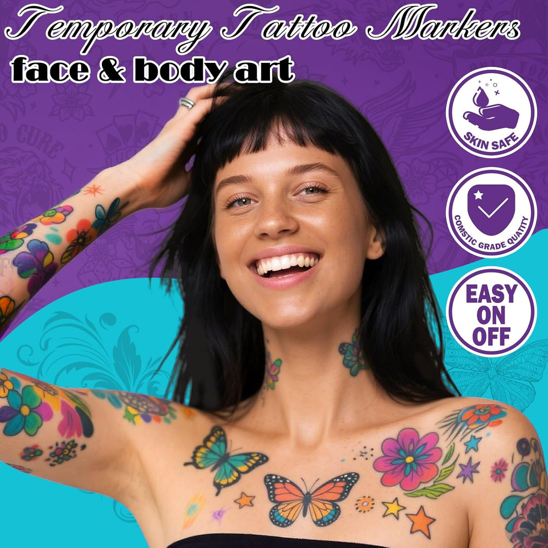Ponhey Marcadores temporales de tatuaje para piel, 24 marcadores co...