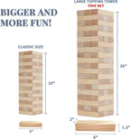 Juegos familiares de torre gigante para niños y adultos, 60 bloques de madera de pino de Nueva Zelanda que se apilan hasta 5 pies para interiores y exteriores, juegos de patio para la familia