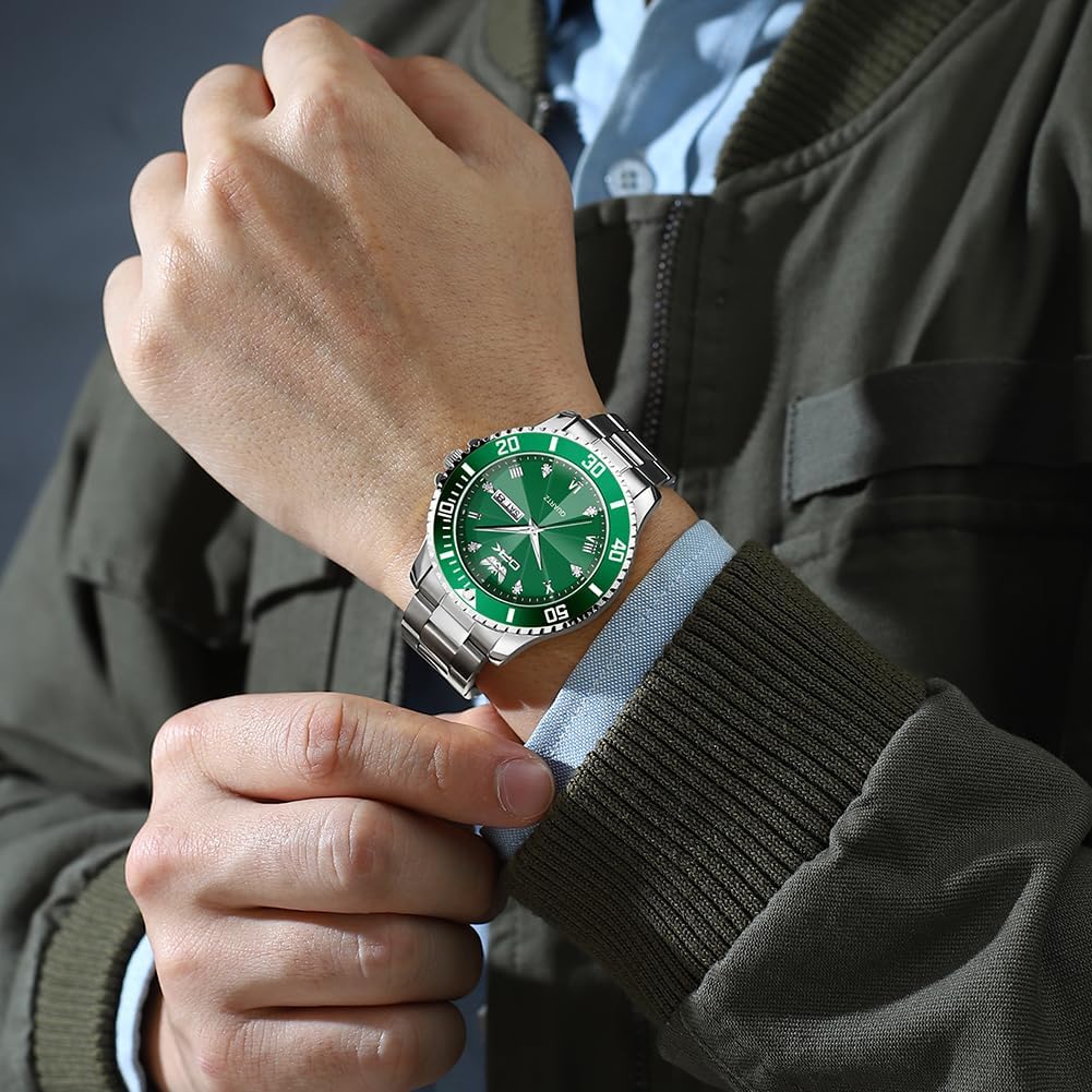 OPK Relojes para hombres de diamantes romanos analógicos relojes impermeables grandes de acero inoxidable para hombre, reloj de pulsera de negocios para padre, reloj de regalo, azul