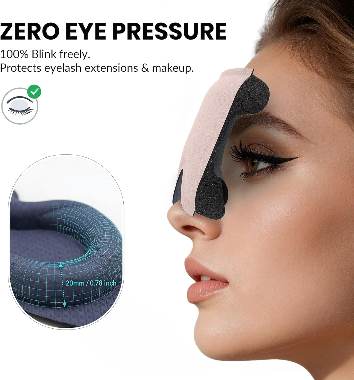 Máscara de dormir ultra opaca para mujer, máscara de ojos 3D con copas espaciosas para presión ocular cero, extensiones de pestañas y apta para el cabello, cubierta suave y cómoda para