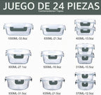 M MCIRCO Juego de 24 Piezas de Recipientes de Vidrio para Almacenamiento de Alimentos con Tapas de Cierre a Presión Mejoradas, Juego de Recipientes de Vidrio para Preparación de Comidas - Recipientes