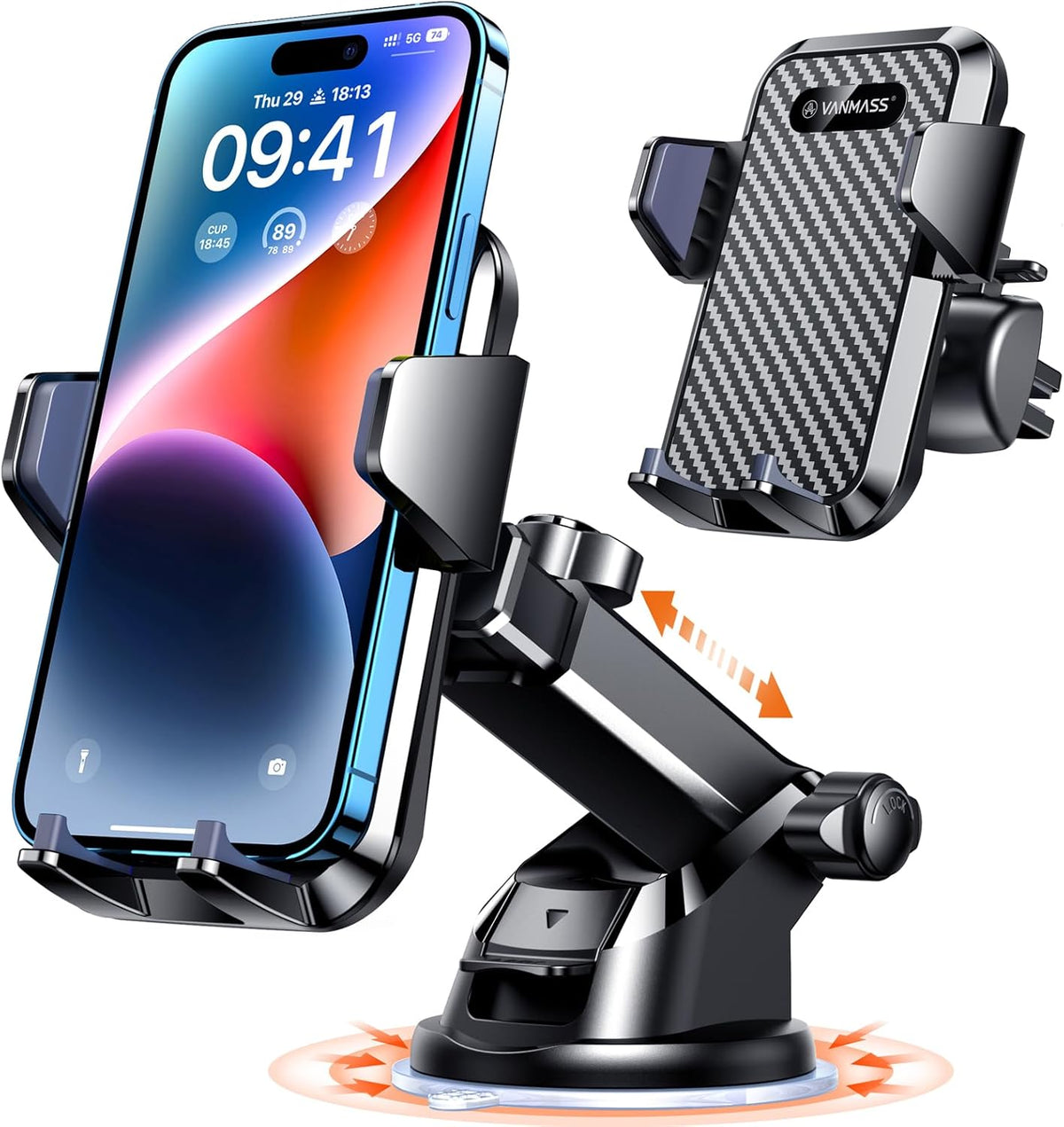 VANMASS【85 libras de succión más fuerte y soporte de teléfono de grado militar definitivo para automóvil【Certs de seguridad patentes】Soporte de teléfono celular para ventilación del parabrisas del