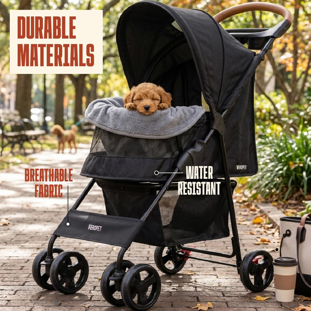 Cochecito para mascotas para perros y gatos pequeños, cochecito plegable para mascotas con malla transpirable, cesta de almacenamiento y soporte para tazas, cochecito ligero para perros de 4 ruedas