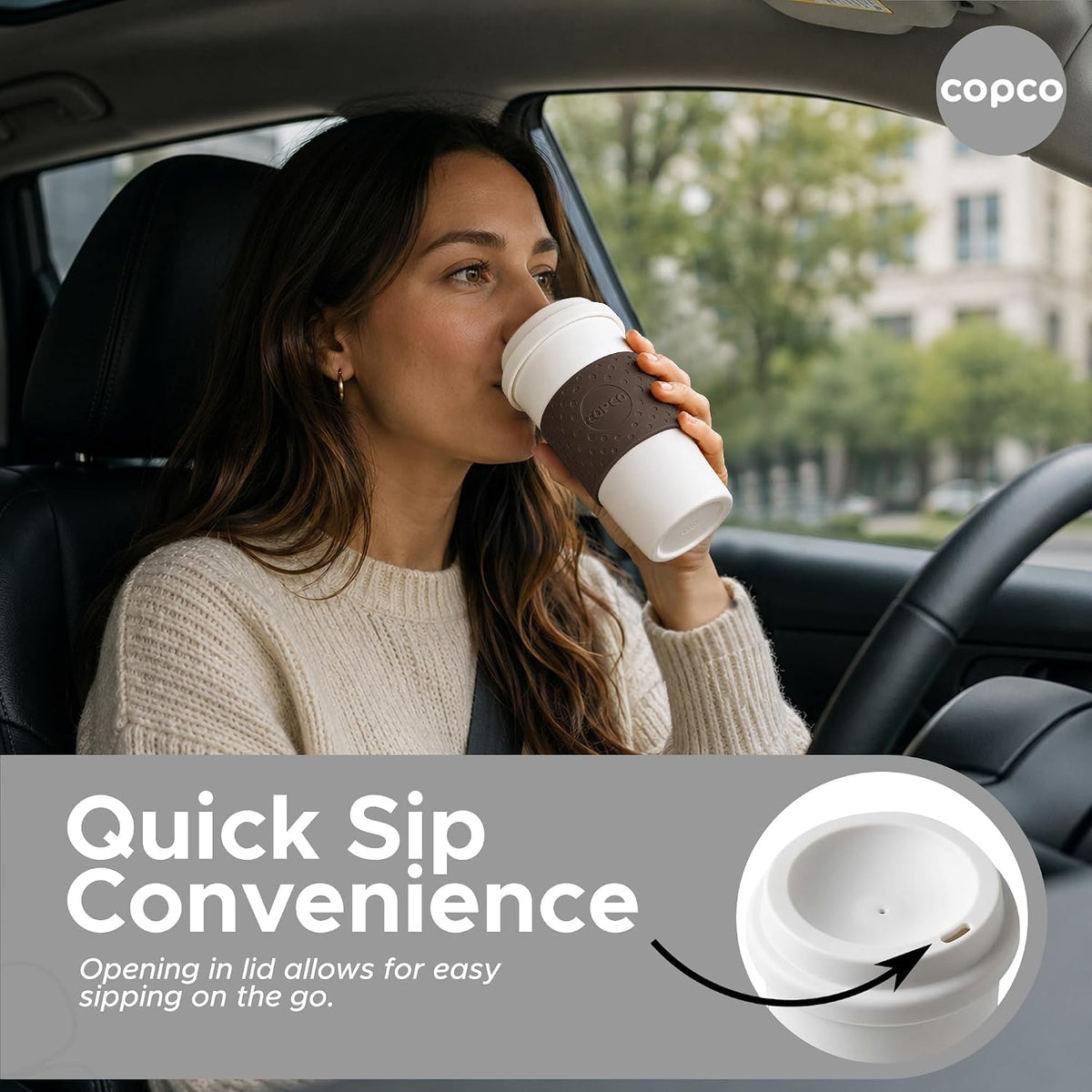 Copco Acadia Taza de viaje (paquete de 4), taza de café aislada de 16 onzas con plástico de doble pared, tapa a prueba de fugas, apta para microondas y lavavajillas, funda antideslizante, bebidas