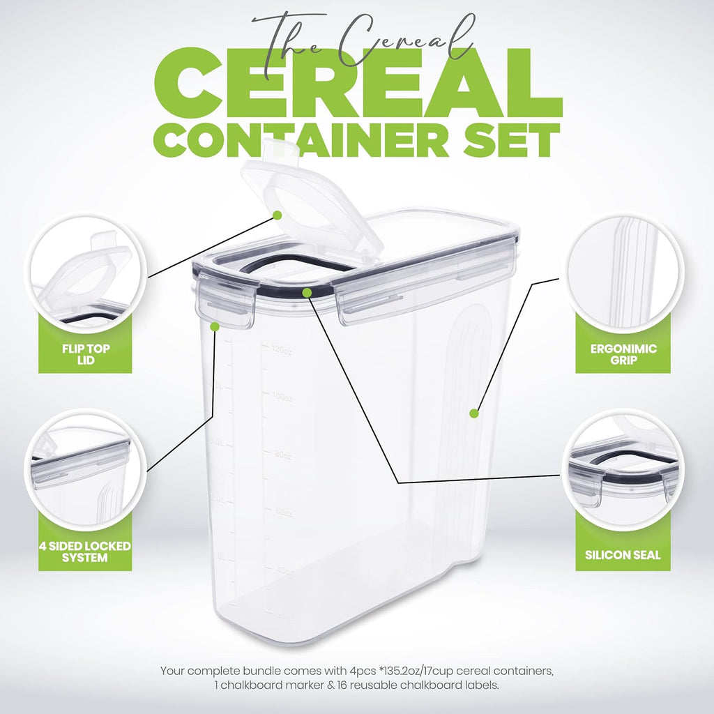 Utopia Kitchen - Juego de 4 recipientes para cereales con tapas, 4 unidades