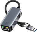 Adaptador USB a Ethernet de 5 gb - Convertidor de red USB-A y USB C a RJ45 de 5000 Mbps USB a RJ45 0.18 oz Fast LAN Ethernet Dongle para MacBook Air/Pro, HP, XPS, portátil, Surface, iPad, iPhone 17/16