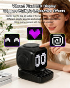 Altavoz Bluetooth 5 en 1 de robot retro: cargador inalámbrico de 15 W, pantalla LED de píxeles, sonido estéreo de 10 W y 15 ruido blanco, reloj despertador, lindo altavoz inalámbrico portátil para