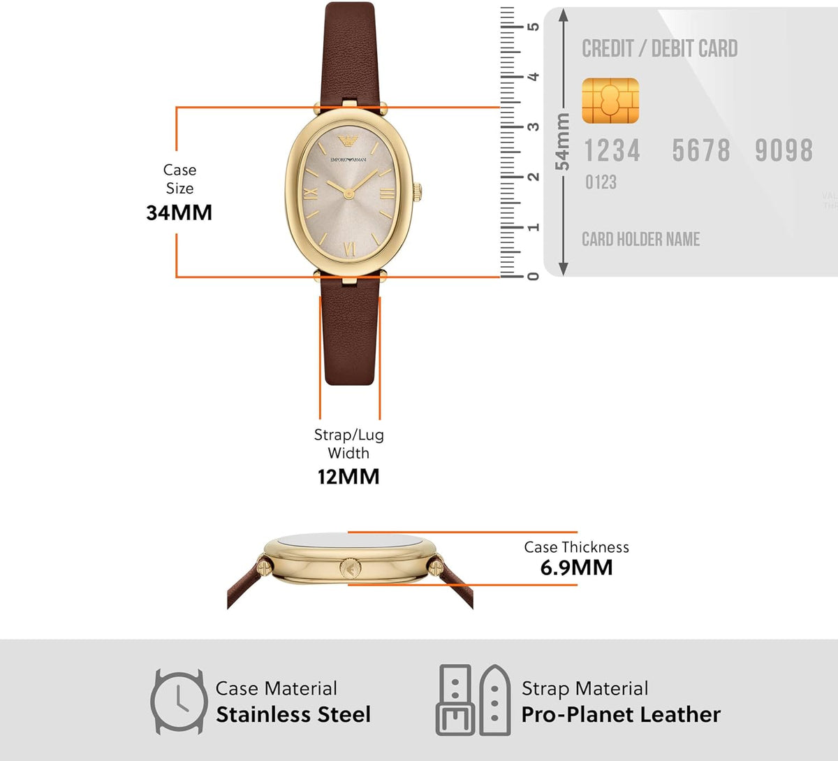 Emporio Armani Reloj de cuero marrón de dos manos para mujer (Modelo: AR11708)