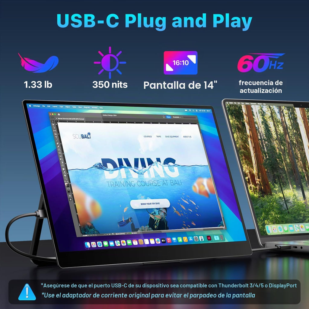 Upperizon Monitor portátil de 14 pulgadas 4K 3840X2400 100000:1 100% DCI-P3 OLED HDMI USB-C Monitor de viaje para laptop, MacBook, PC, Surface PS5 Xbox, pantalla externa con soporte y altavoces, compatible con VESA