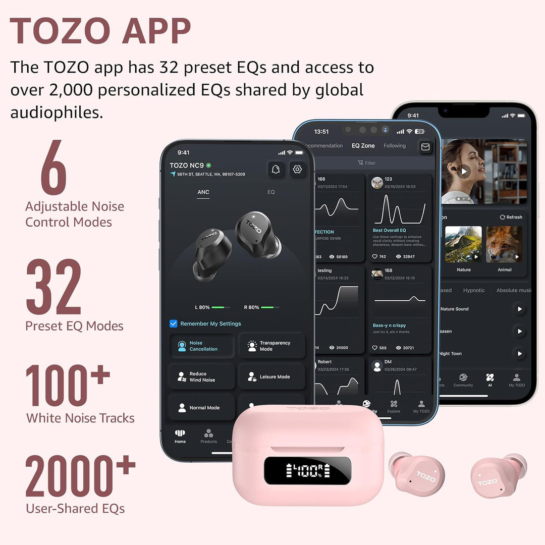 TOZO NC9 Auriculares inalámbricos híbridos con cancelación activa d...