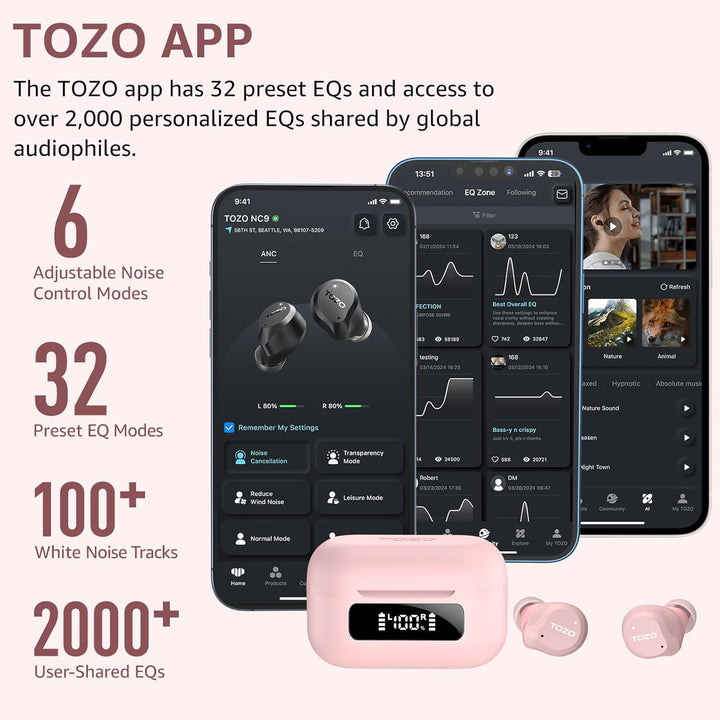 TOZO NC9 Auriculares inalámbricos híbridos con cancelación activa d...