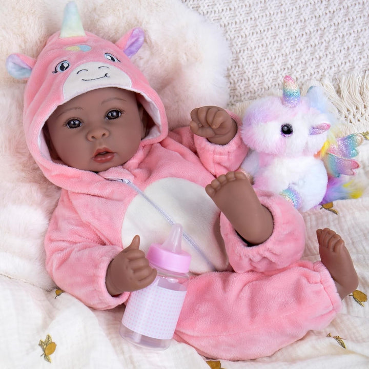 Aori Muñecas Bebé Negras de 17 Pulgadas, Muñeca Negra Realista con...