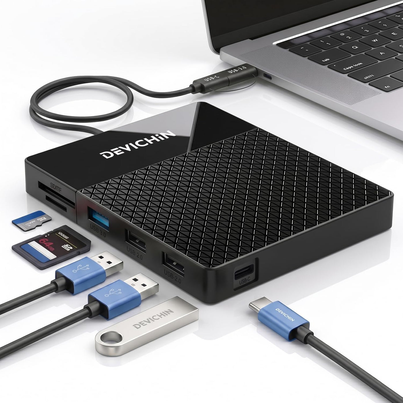 Devichin Disco duro externo de 1 TB, USB C y USB 3.0 multipuerto Hu...
