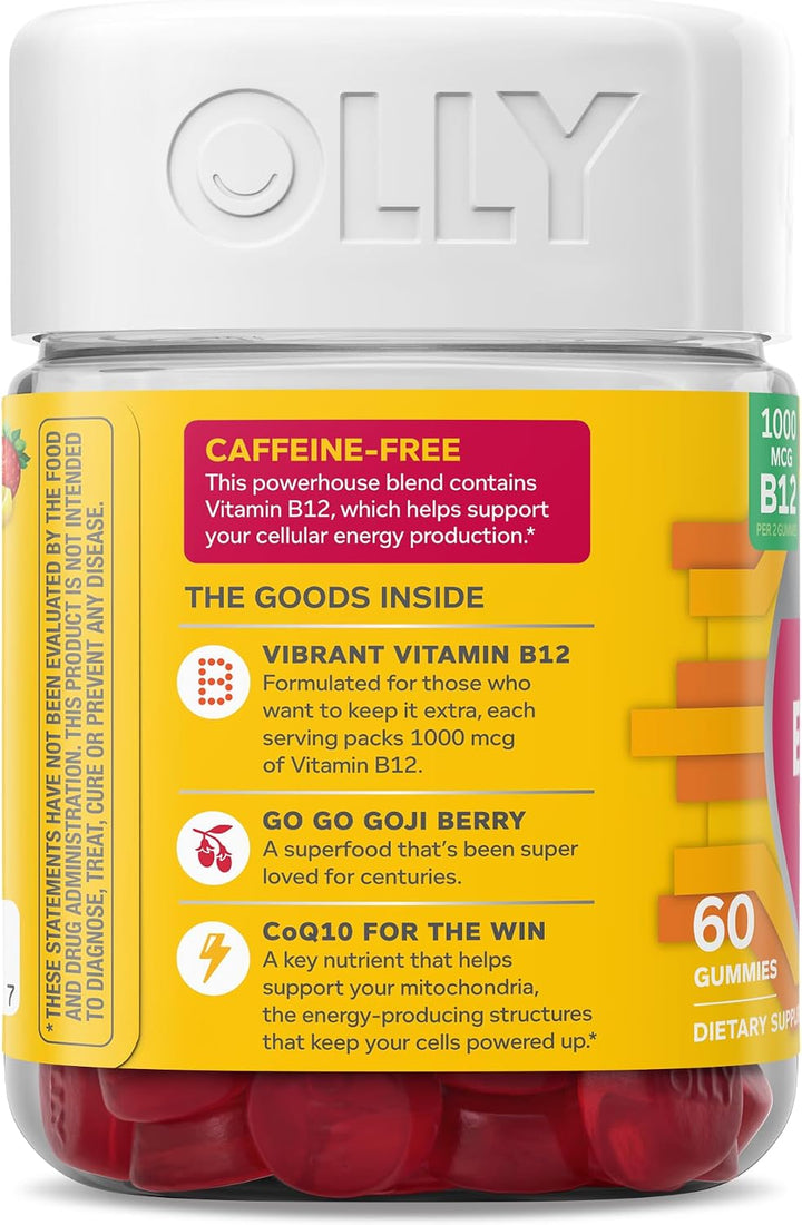 OLLY Extra Strength Daily Energy Gummy, sin cafeína, 1000 mcg de vi...