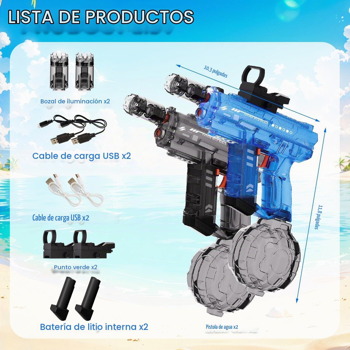 Pistola de agua eléctrica, paquete de 2 unidades para niños y niños, pistola de chorro, pistola de agua, automático con tanque de agua grande de 800 cc, diseño intermitente iluminado, juguete