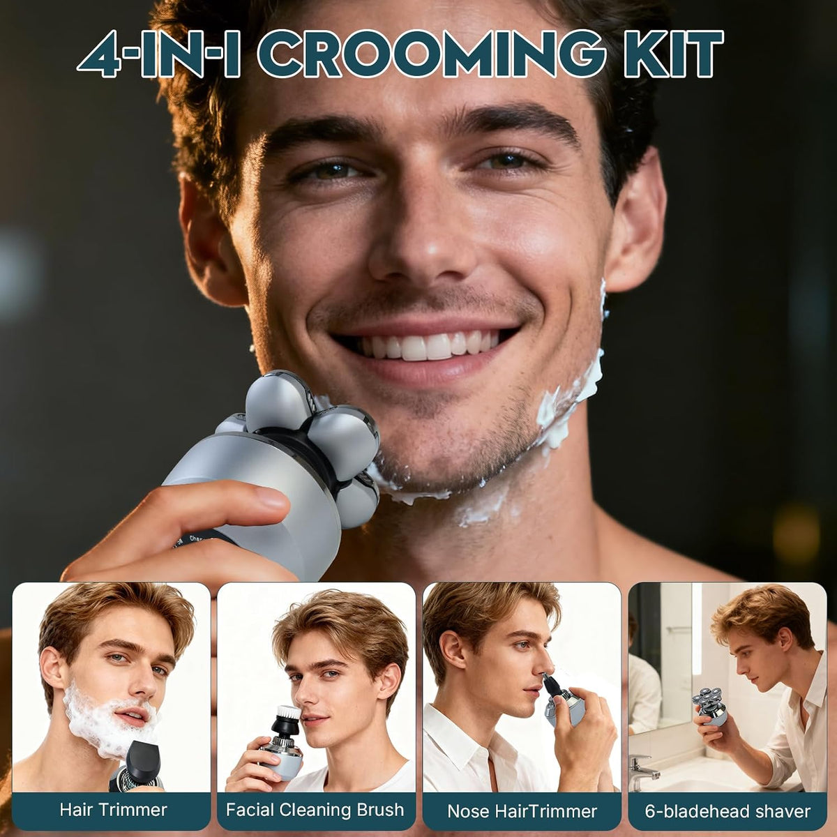 Afeitadoras de cabeza para hombres calvos: afeitadora de cabeza desmontable mejorada, cabezales flotantes 6D, afeitadora eléctrica seca y húmeda, IPX8 impermeable, pantalla LED