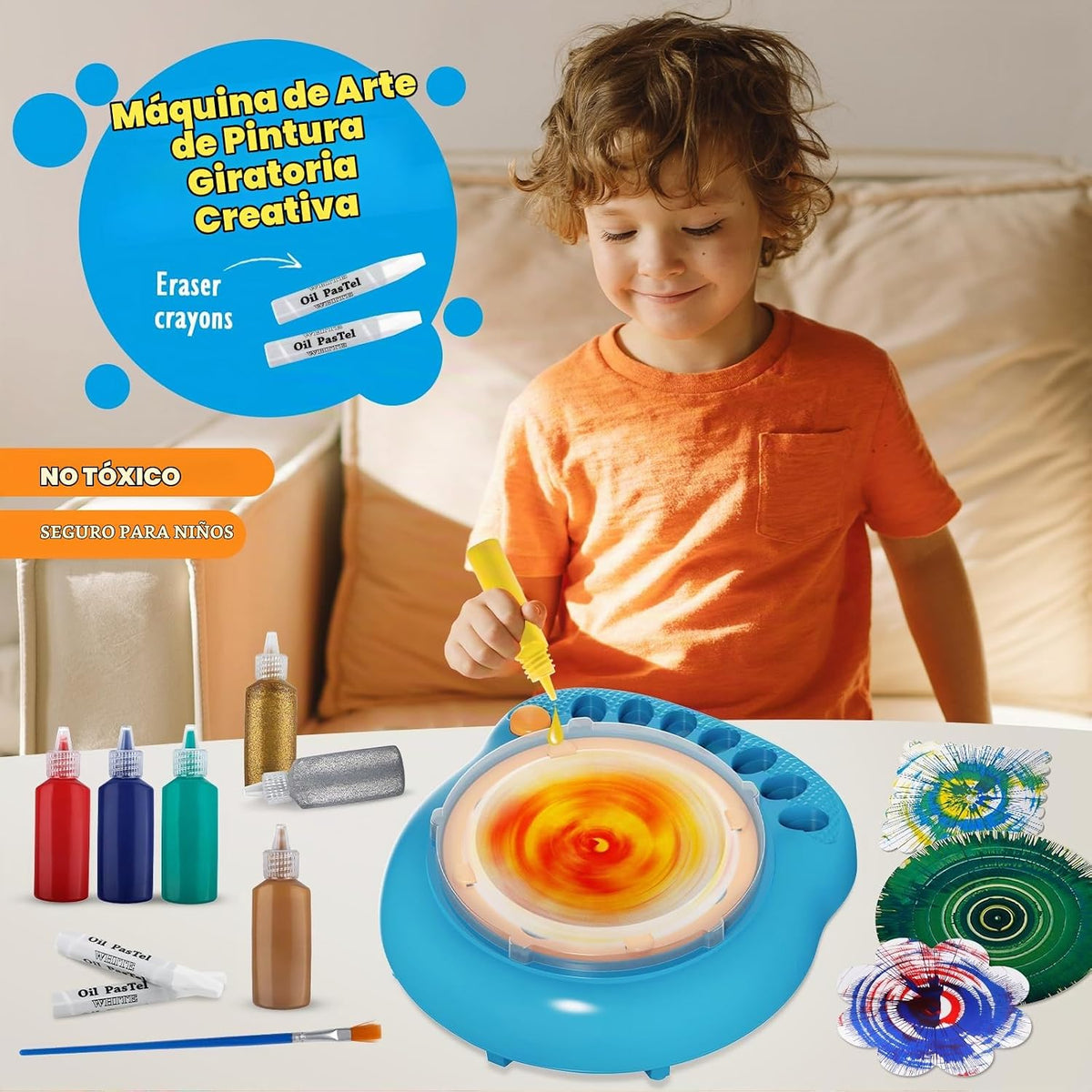 Spin Art Machine para Niños, Kit de Pintura Giratoria para Manualidades, Regalo para 6+