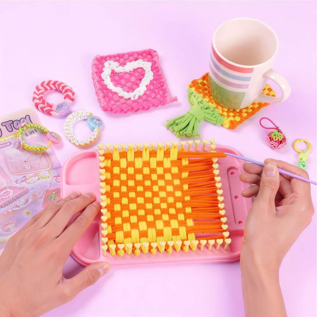 Souroyea Kit de Juguetes de Telar de Tejido, Kits de Manualidades 6-en-1 para Hacer Pulseras de la Amistad para Niños, Regalos Ideales de Cumpleaños y Navidad para Niñas de 5 6 7 8-12 Años, Actividad