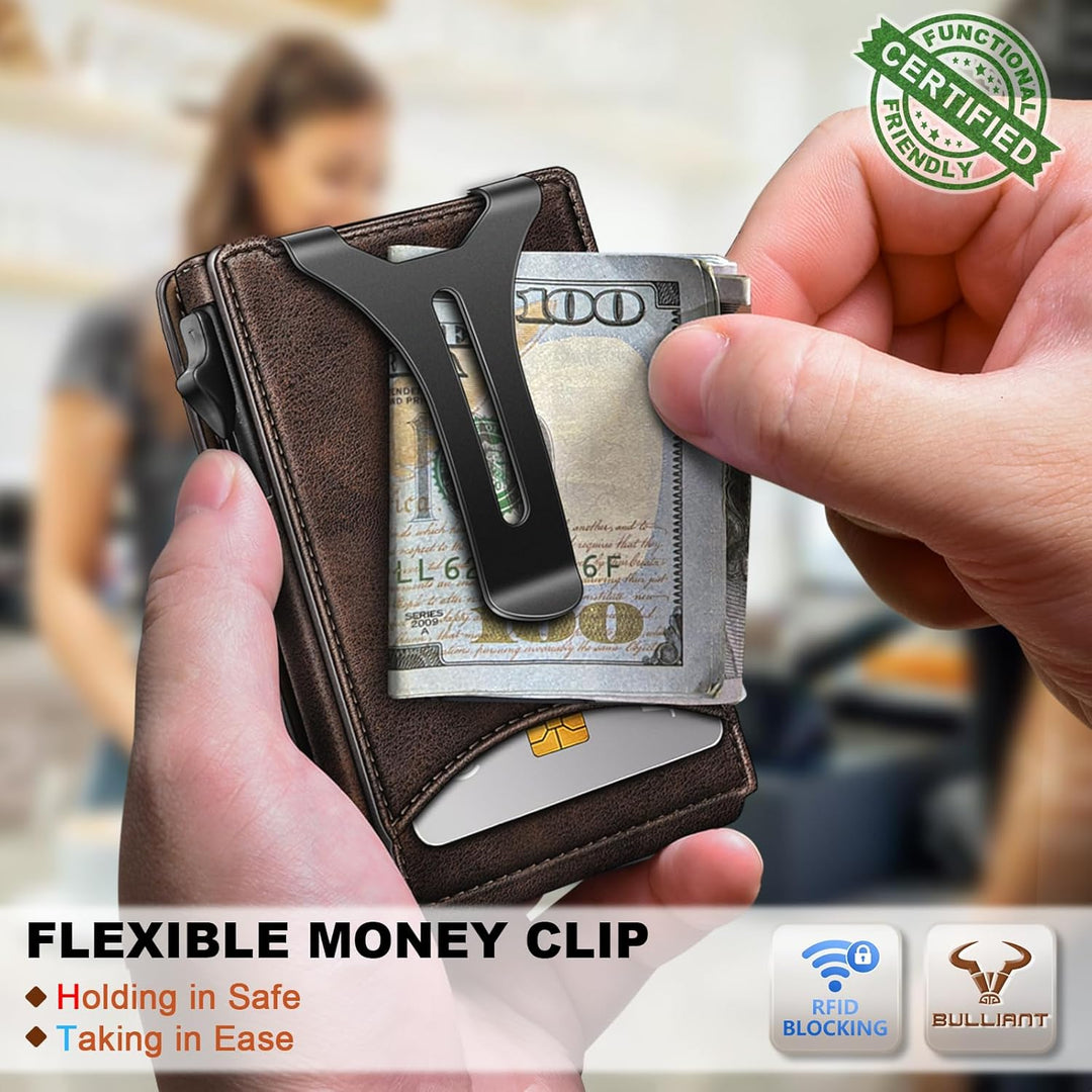 Cartera Bulliant para hombre, cartera con clip de dinero delgada pa...