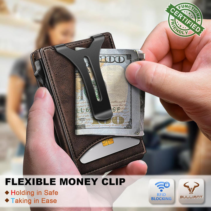 Cartera Bulliant para hombre, cartera con clip de dinero delgada pa...