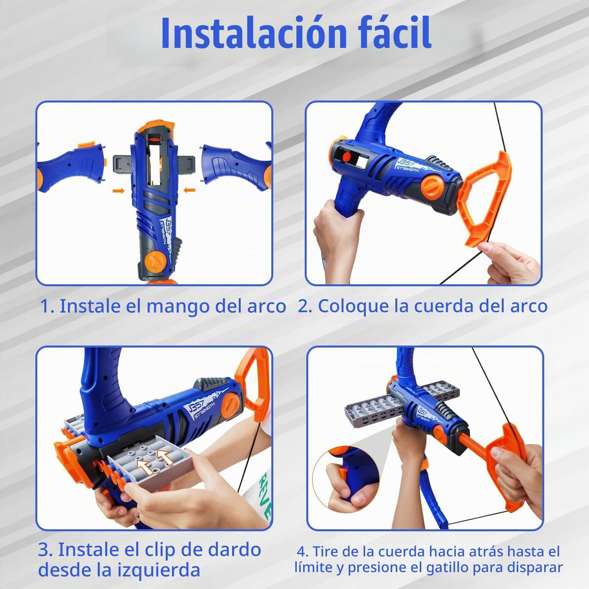 Arco y flecha de juguete para balas de pistola Nerf, juego de tiro con bala de espuma de 12 dardos con 36 dardos de espuma, 1 gafas y objetivo, regalo de cumpleaños para fiesta (azul)