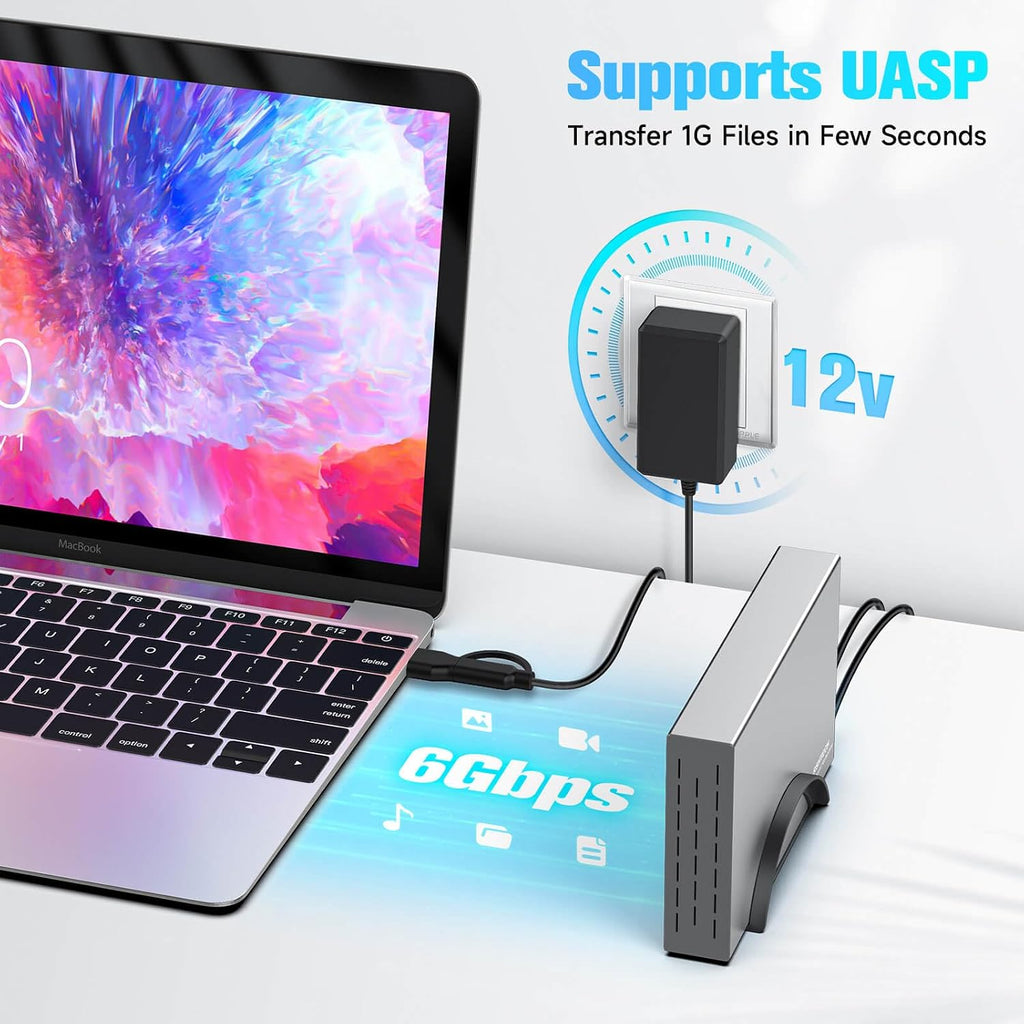 RSHTECH Carcasa de Disco Duro Versión Mejorada de 3.5" de Aluminio USB C a SATA Dock Externo para Discos Duros de 3.5 pulgadas HDD y SSD de hasta 24TB, con Cable USB 2-en-1, Compatible con UASP