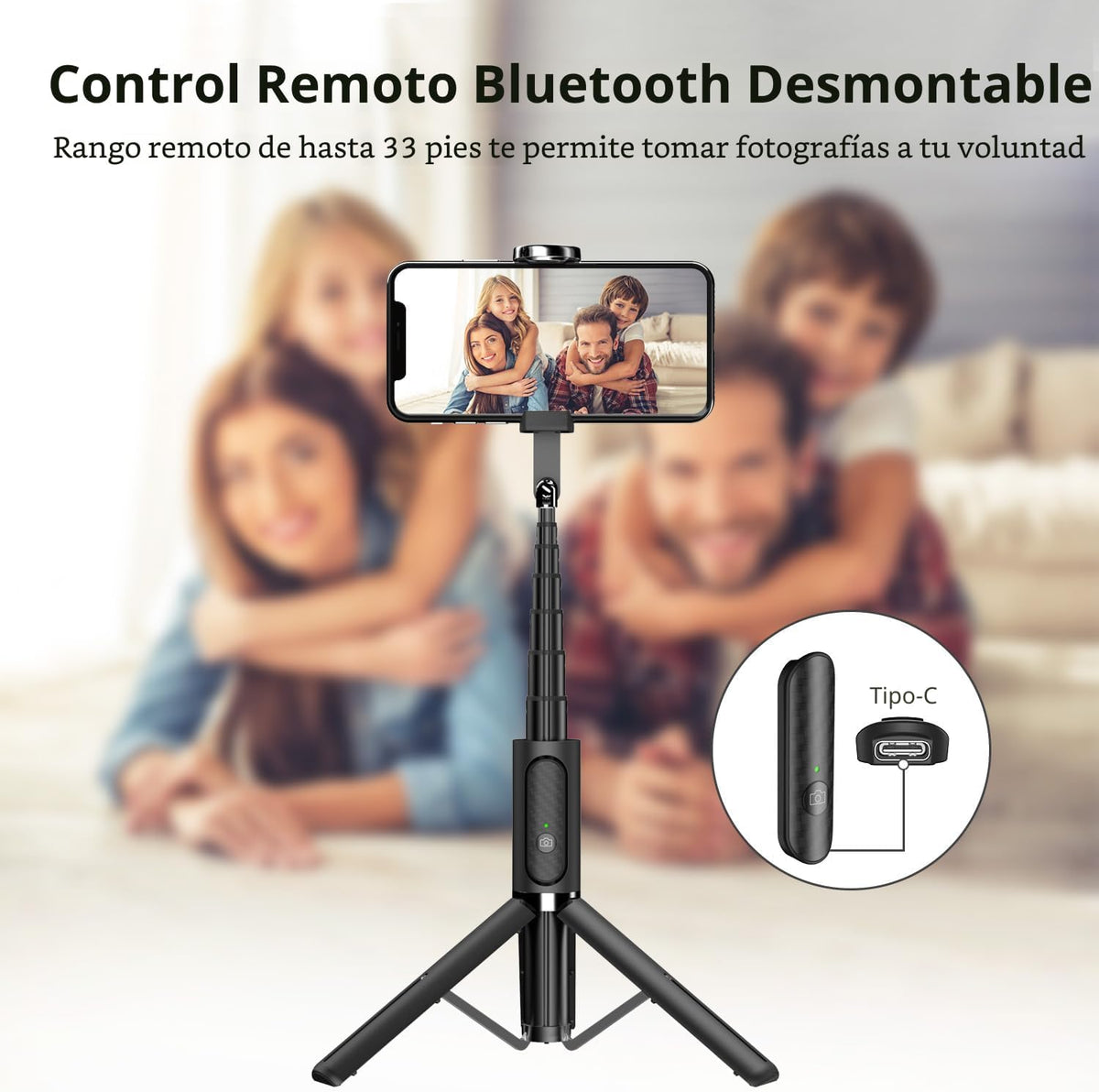 ATUMTEK - Trípode para selfie stick con control remoto Bluetooth recargable