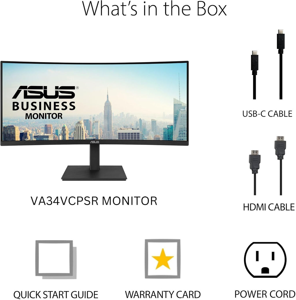 ASUS Monitor de acoplamiento USB-C curvo de 34 pulgadas (VA34VCPSR)...