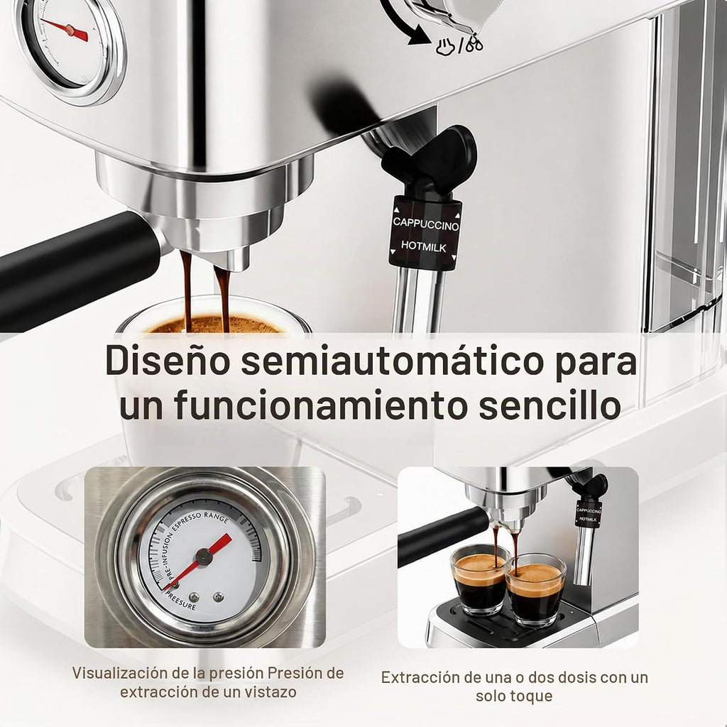 MEGAWISE Máquina de café expreso, cafetera con espumador de leche, cafetera