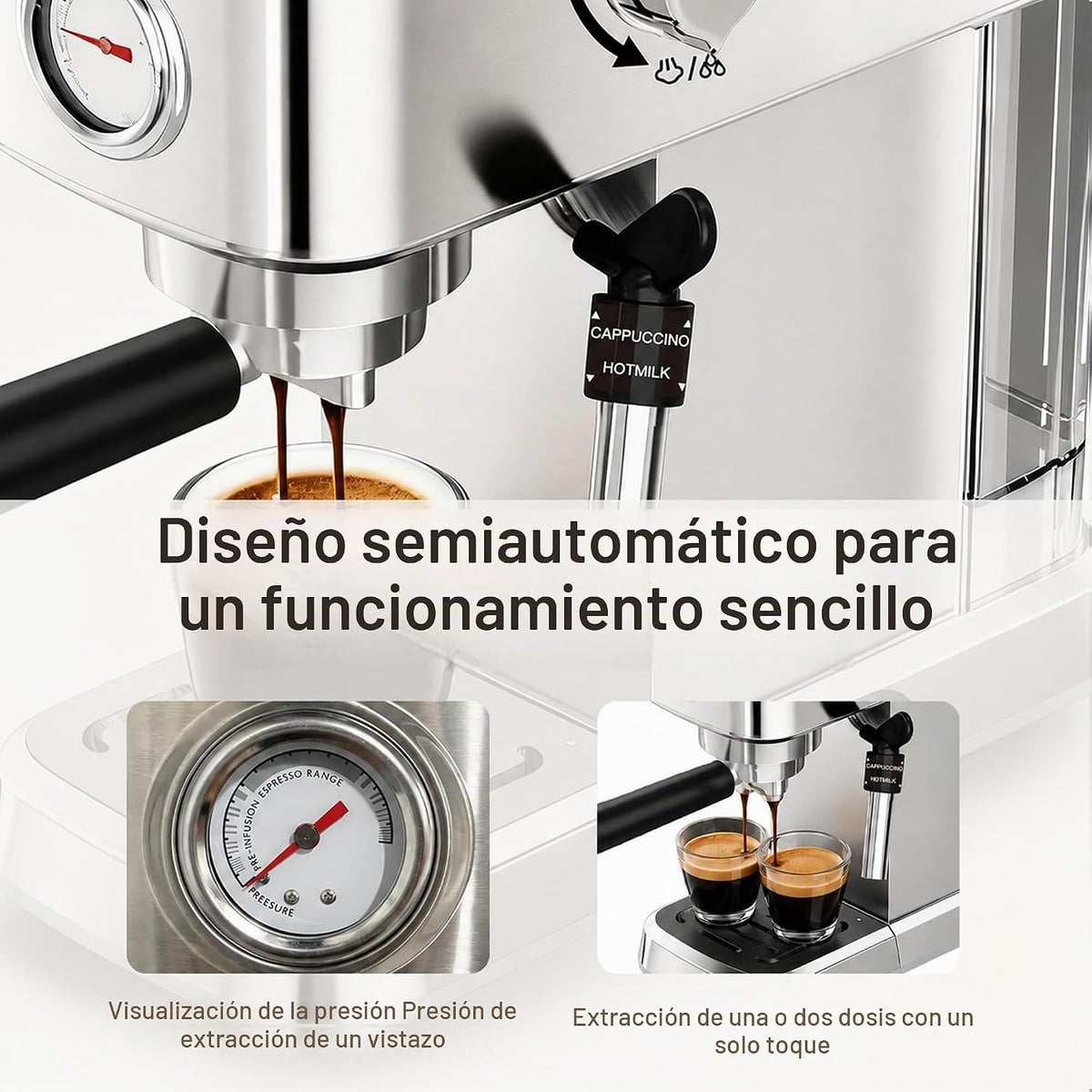 MEGAWISE Máquina de café expreso, cafetera con espumador de leche, cafetera