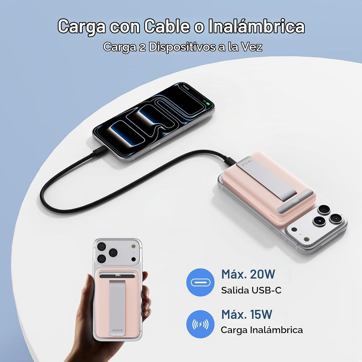 iWALK Qi2 - Banco de energía inalámbrico magnético de 15 W, Rosa