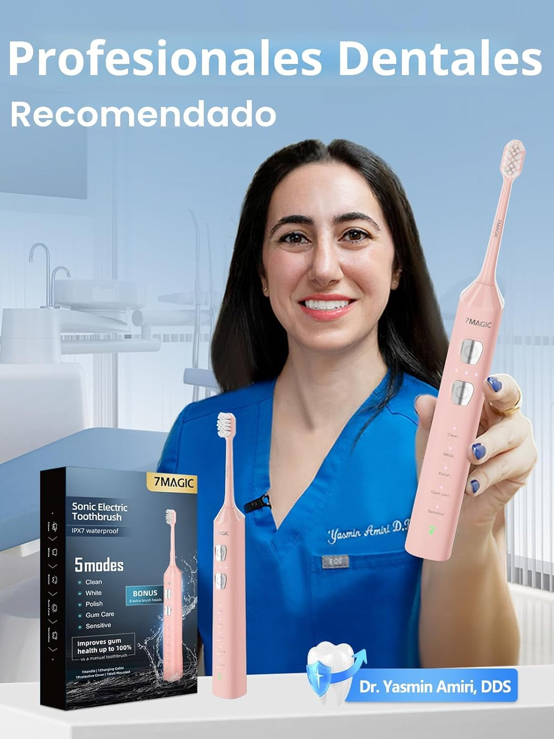 7MAGIC - Cepillo de dientes eléctrico sónico, tiempo de funcionamie...