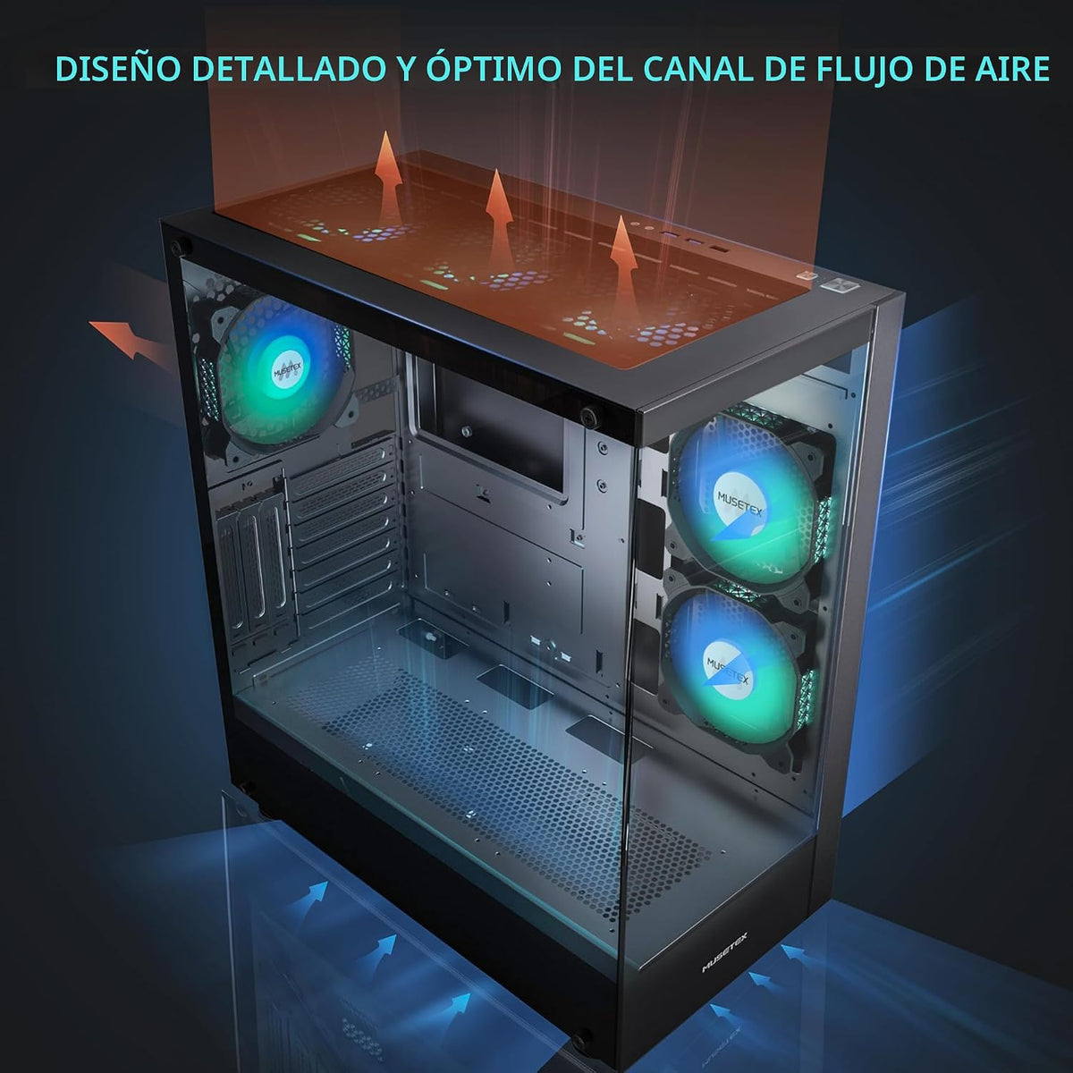 MUSETEX Chasis para PC ATX 6 Ventiladores PWM ARGB Preinstalados, C...