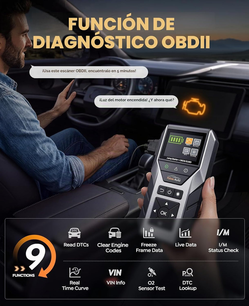 YaberAuto arrancador portátil del salto del coche 6000A con el escáner OBD2
