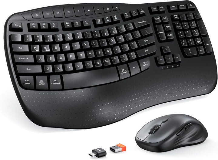 MEETION Combo ergonómico de teclado y ratón inalámbricos, teclas on...