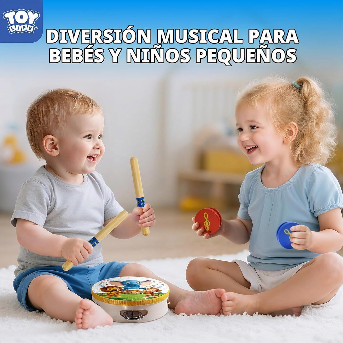 TOY Life Instrumentos musicales para niños pequeños, juguetes musicales para bebés de 1 a 3 años, juguetes de madera Montessori, juego de instrumentos de percusión con pandereta xilófono Maracas para niños de educación preescolar