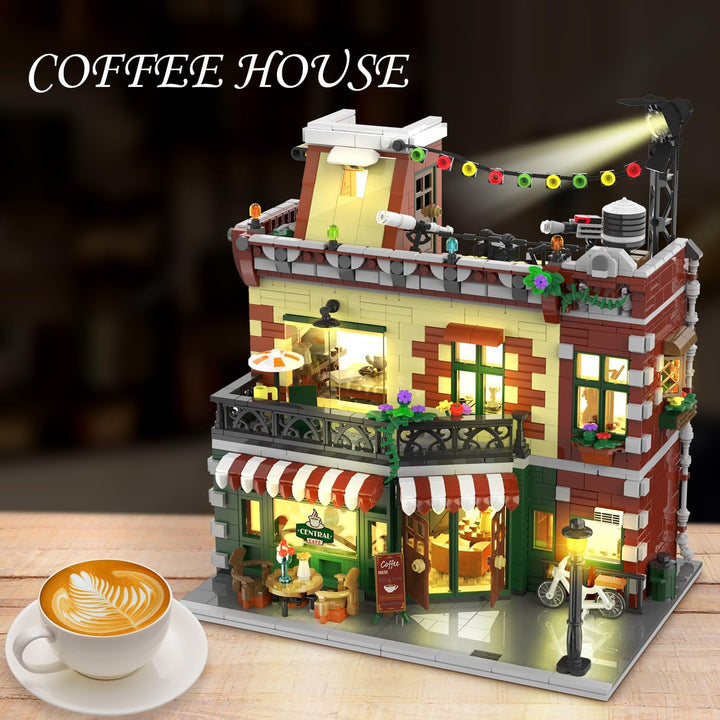 Juego de construcción de casa de café con luz 1589 piezas