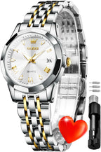 OLEVS Reloj Analógico de Cuarzo para Mujer, Acero Inoxidable Plateado de Dos Tonos, Moda, Resistente al Agua, Luminoso, con Fecha y Día, Relojes de Pulsera para Damas