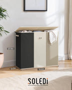 SOLEDI Cesta de lavandería de 3 secciones de 180L con tapa, cesta de ropa sucia extragrande con asas resistentes para lavandería y dormitorio, organizador duradero para clasificar la ropa sucia