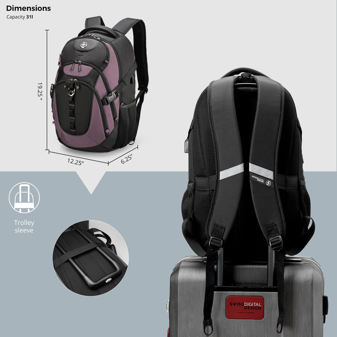 swissdigital Mochila para portátil de viaje de negocios, para hombr...