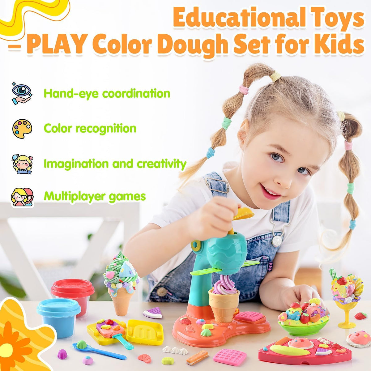 PLAY Juego de Masa de Arcilla con Máquina para Hacer Helados/Máquina para Hacer Fideos/Molde para Helado Banana Split Creaciones de Cocina Artes y Manualidades Juguetes de Comida de Juego Kit de